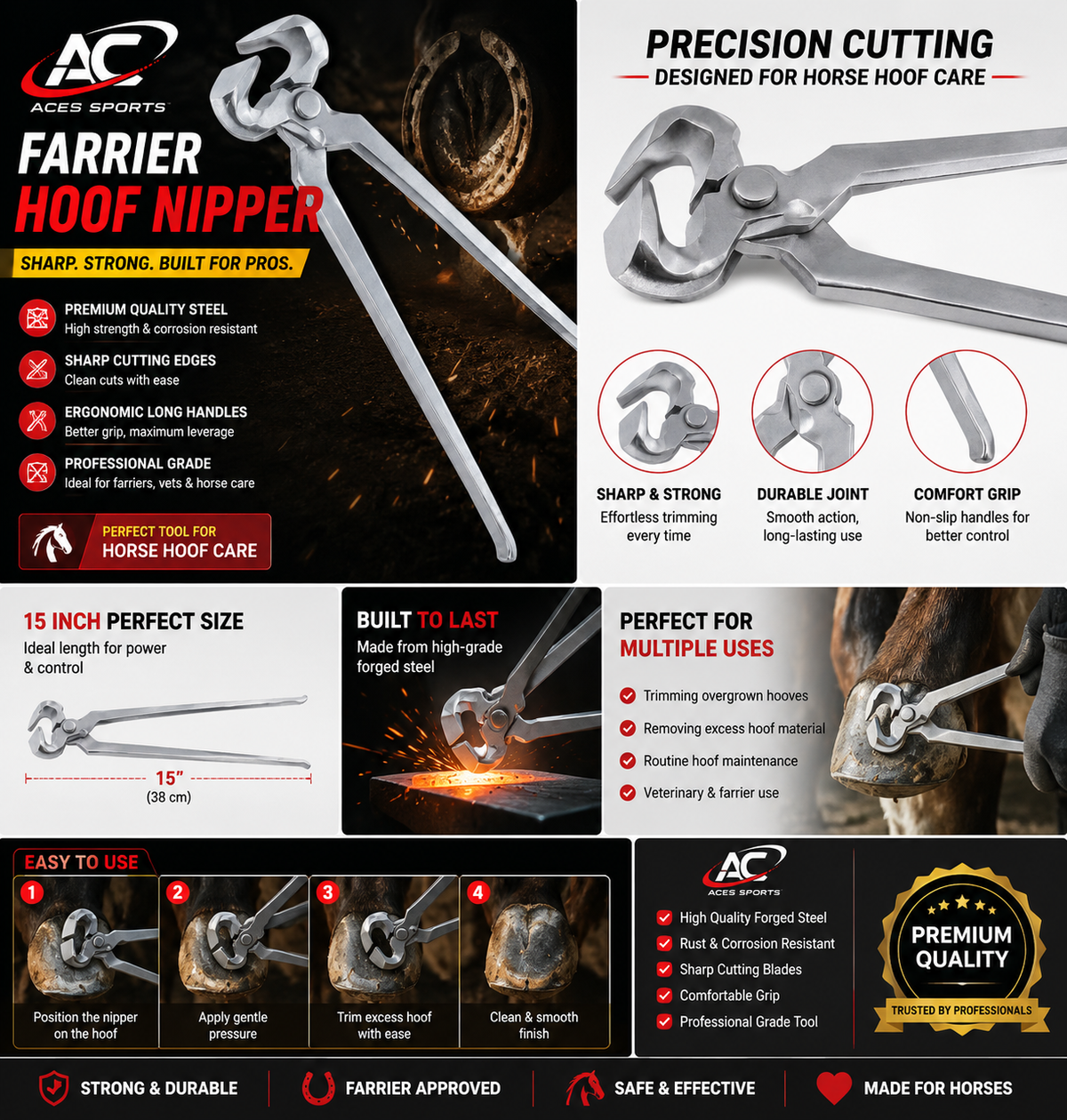 Farrier Hoof Cutter Nipper Horse Hoof Pliers Trimmers 15'' Veterinary Instruments Tools