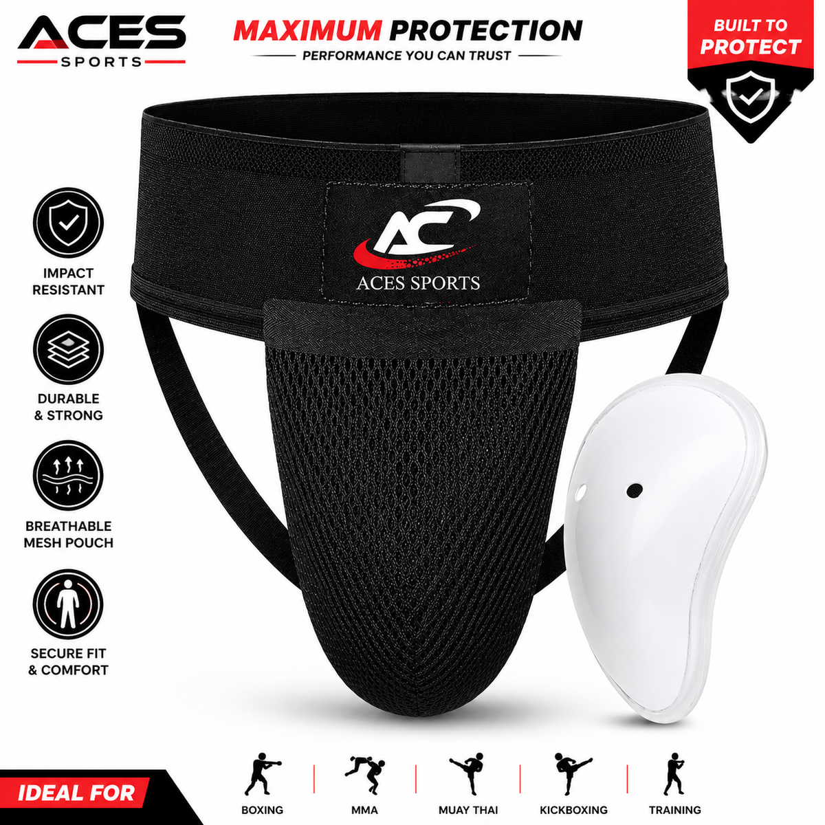 ACES SPORTS Men’s Groin Guard with Cup, Boxing Jockstrap Protector for MMA, Kickboxing, Muay Thai, Karate & Martial Arts & Cricket