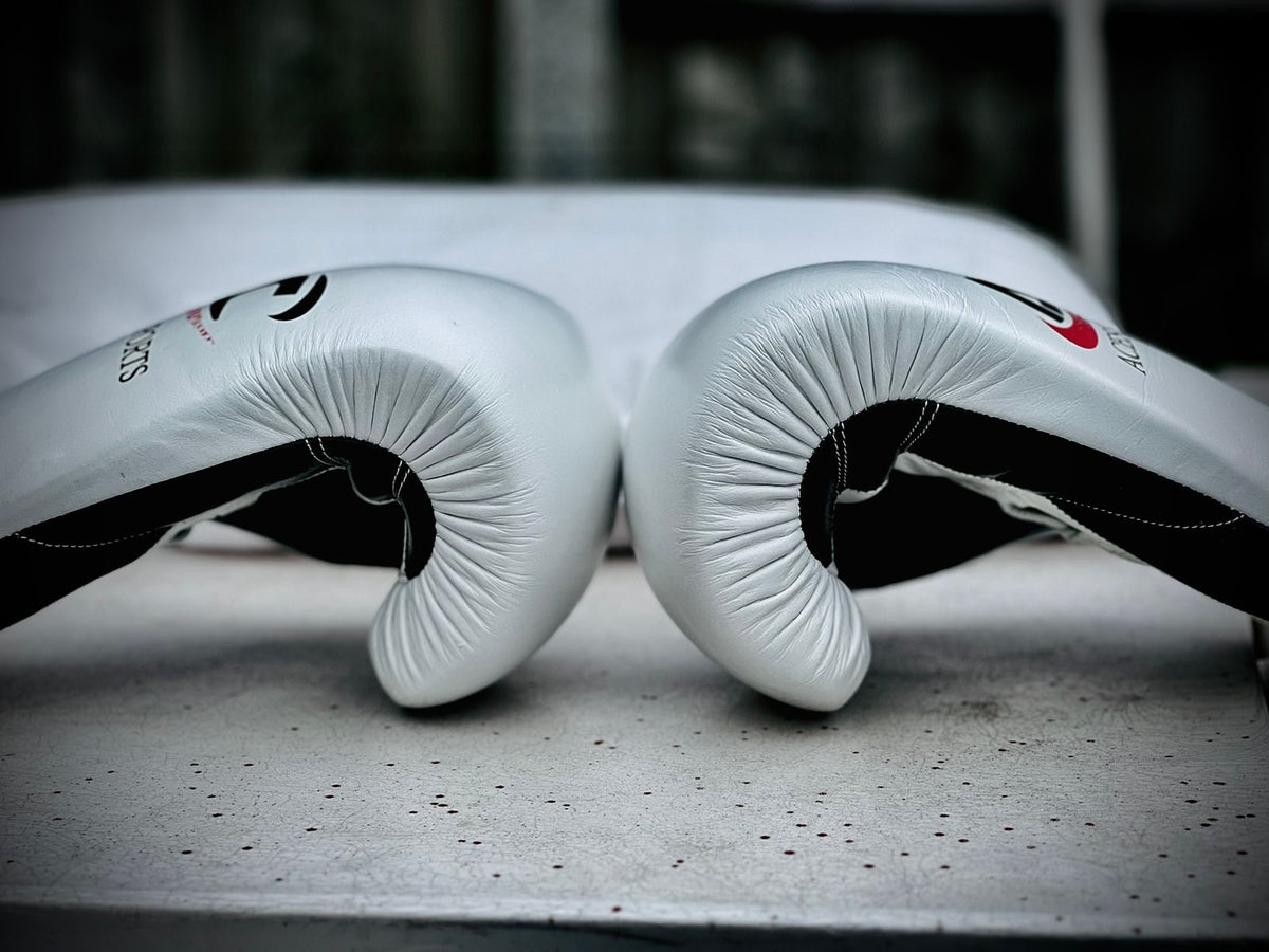 ACES Professional Cowhide Leather Boxing Gloves with laces in White & Black
