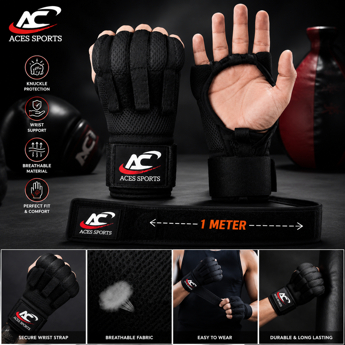Fast wraps/Easy Wraps/Hand wraps Gloves-1 Meter Long Wrist Straps