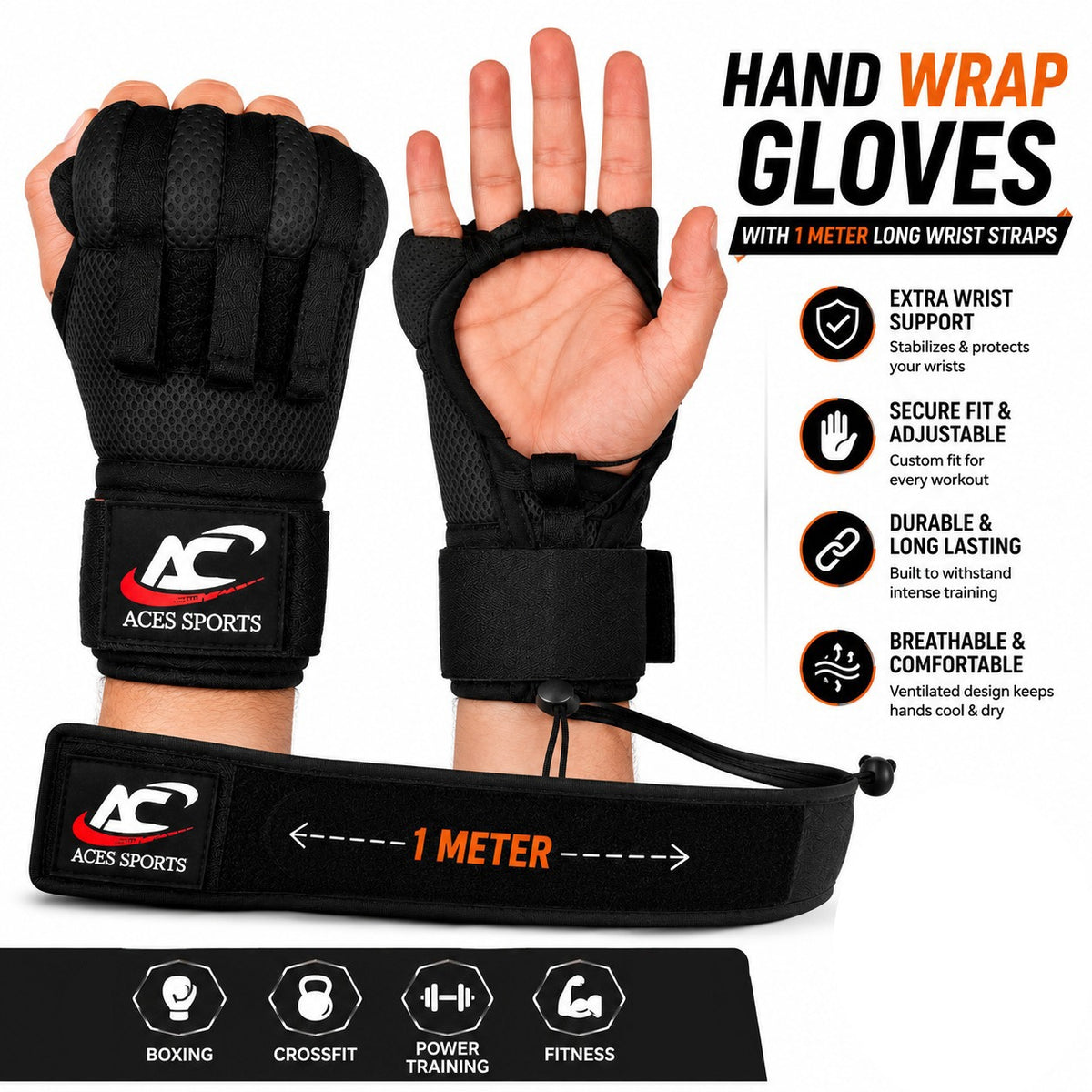 Fast wraps/Easy Wraps/Hand wraps Gloves-1 Meter Long Wrist Straps